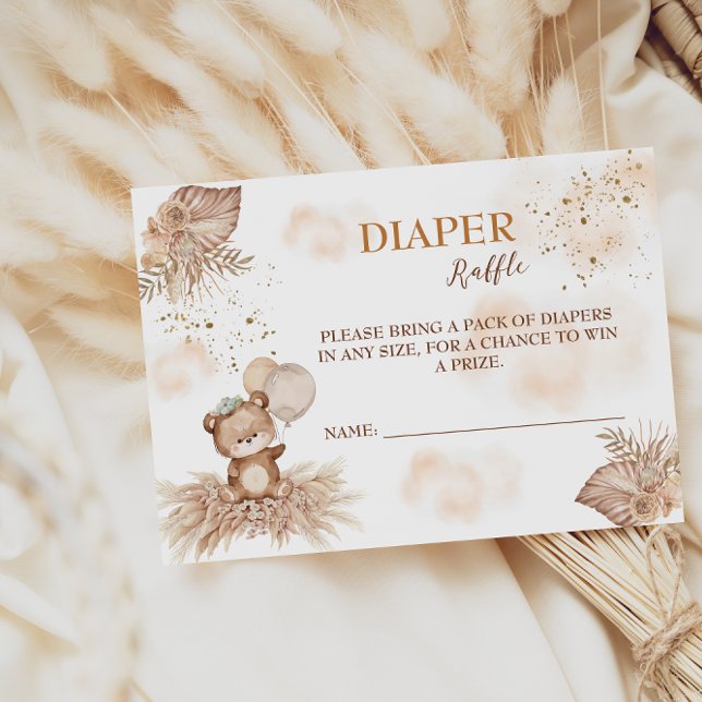 Carte D'accompagnement Bearly Wait Boho Ours ballons Diaper Raffle (Créateur téléchargé)
