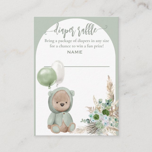 Carte D'accompagnement Bearly Wait Green Boho Bear Diaper Raffin (Devant)