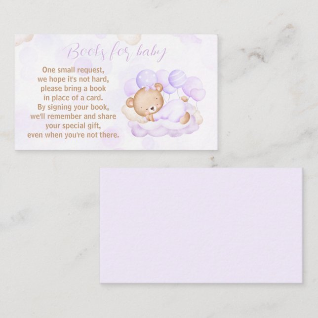 Carte D'accompagnement Bearly Wait Purple Girl Baby shower Livres Pour Bé (Devant / Derrière)