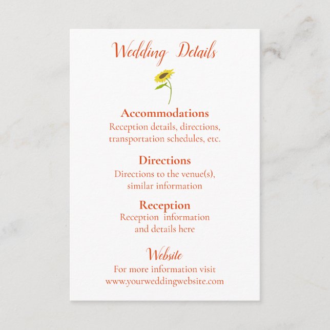 Carte D'accompagnement Beau Mariage de tournesol (Devant)