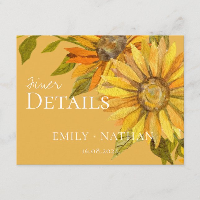 Carte D'accompagnement Beau Mariage fleuri de tournesol jaune (Devant)