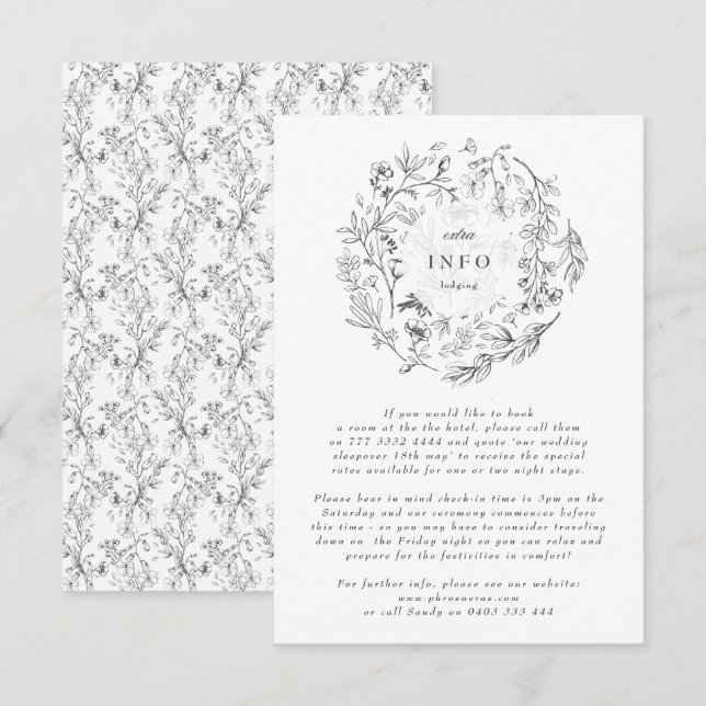 Carte D'accompagnement Beau Mariage floral à croquis (Devant / Derrière)