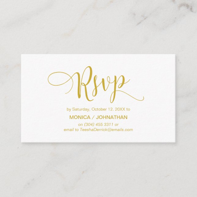 Carte D'accompagnement Beau or jaune, Réception de mariage RSVP (Devant)