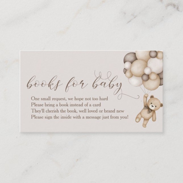 Carte D'accompagnement Beau Ours Avec Ballons Livres Pour Bébé (Devant)