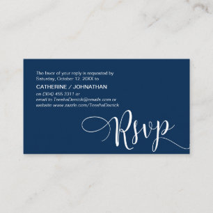 Carte D'accompagnement Beau Script bleu marine, RSVP répondre