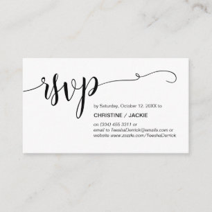 Carte D'accompagnement Beau script noir, réponse RSVP