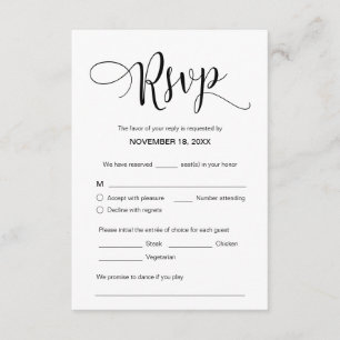 Carte D'accompagnement Beau script noir, RSVP, Répondre