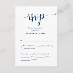 Carte D'accompagnement Beau script, RSVP, Bleu de marine, Répondre