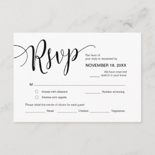 Carte D'accompagnement Beau script, RSVP, Noir, Répondre