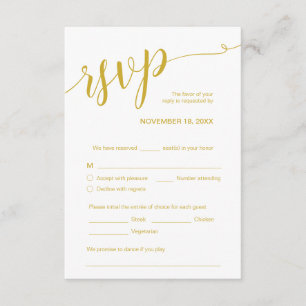 Carte D'accompagnement Beau Script, RSVP, Or Jaune, Répondre