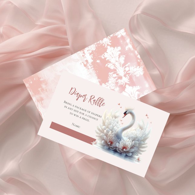 Carte D'accompagnement Beau Swan Baby shower Floral Déchets Raffle (Beautiful Swan Floral Girl Baby Shower Diaper Raffle Enclosure Card)