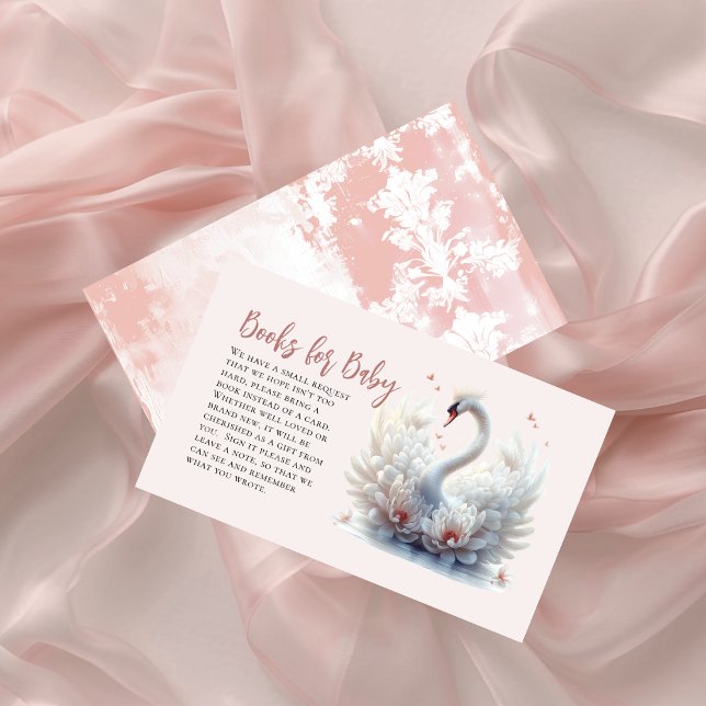 Carte D'accompagnement Beau Swan Floral Baby showers Livres pour bébé (Beautiful Swan Floral Girl Baby Shower "Books for Baby" Enclosure Insert Card)