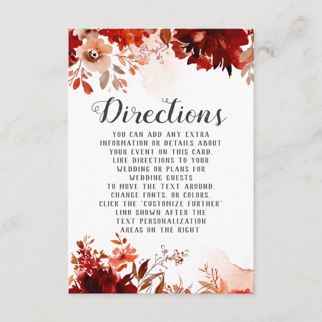 Carte D'accompagnement Beauté rustique Floral Aquarelle Mariage Direction (Devant)