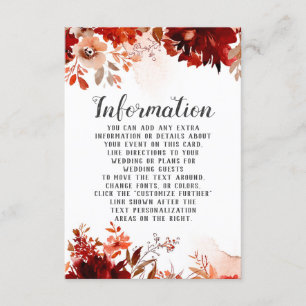 Carte D'accompagnement Beauté rustique Floral Informations Mariage fronti