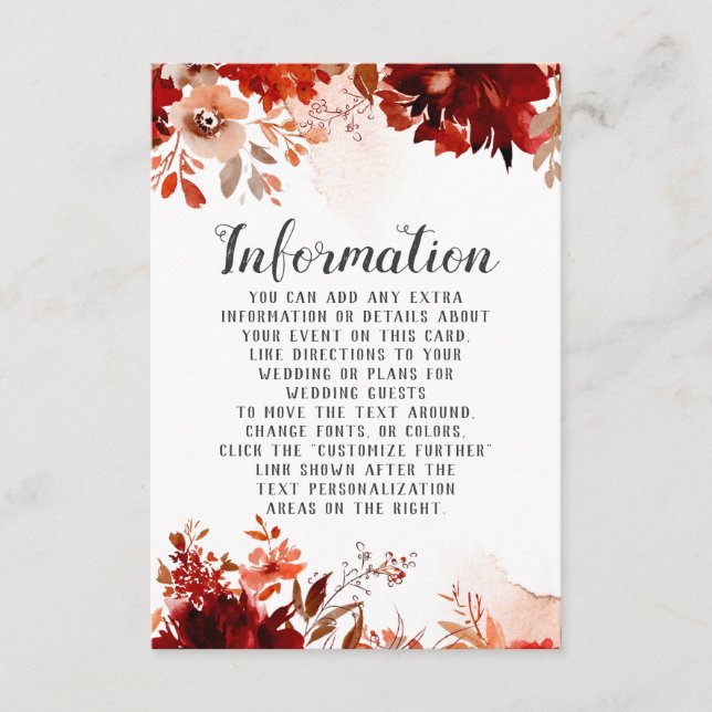 Carte D'accompagnement Beauté rustique Floral Informations Mariage fronti (Devant)