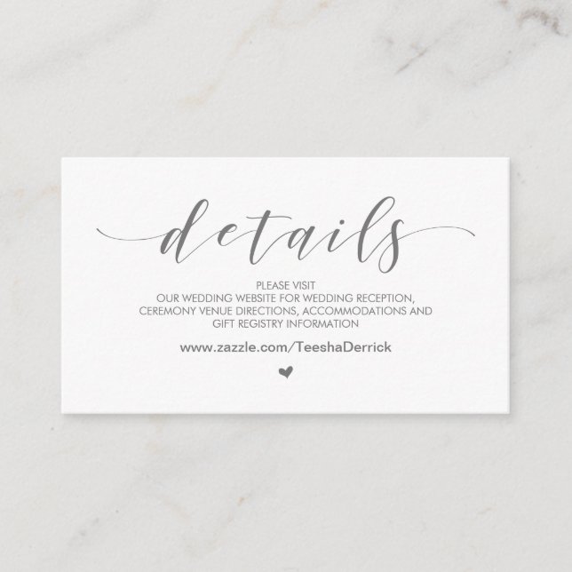 Carte D'accompagnement Beautiful Light Grey, Mariage Détails du site web (Devant)