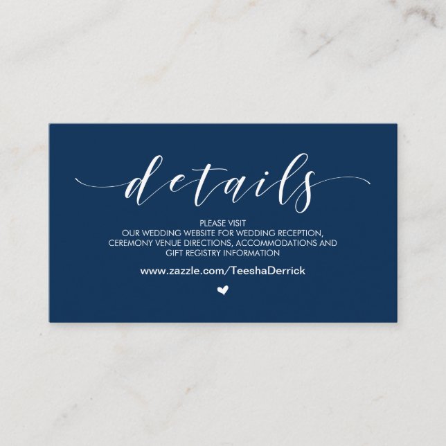 Carte D'accompagnement Beautiful Navy Blue, Mariage Détails du site (Devant)