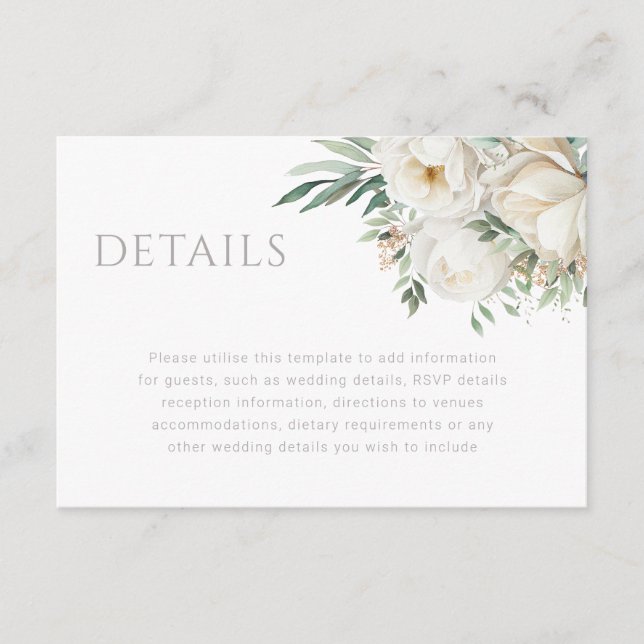 Carte D'accompagnement Beautiful Sage Leaf & White Flower Détails du Mari (Devant)