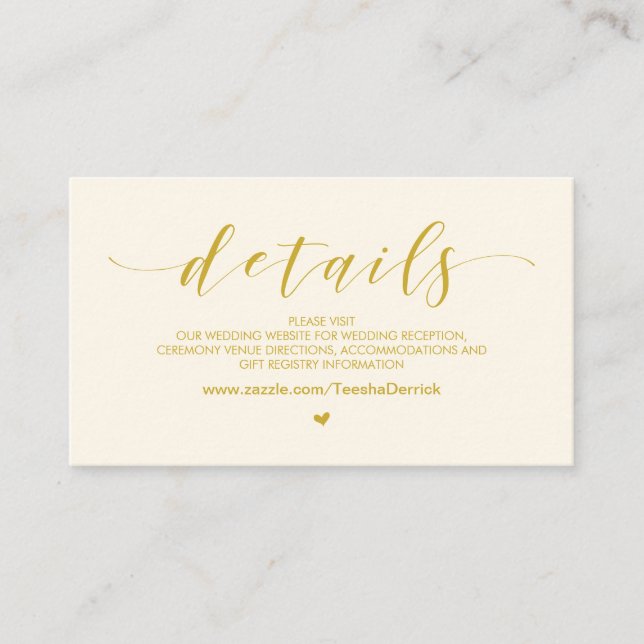 Carte D'accompagnement Beautiful Yellow Gold, Mariage Détails du site web (Devant)