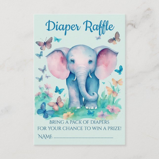 Carte D'accompagnement Bébé bleu Baby shower Eléphant Barreau Raffle (Devant)