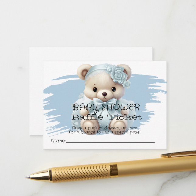 Carte D'accompagnement Bébé Bleu Bleu Douche Raffle Billet (Devant/Arrière en situation)