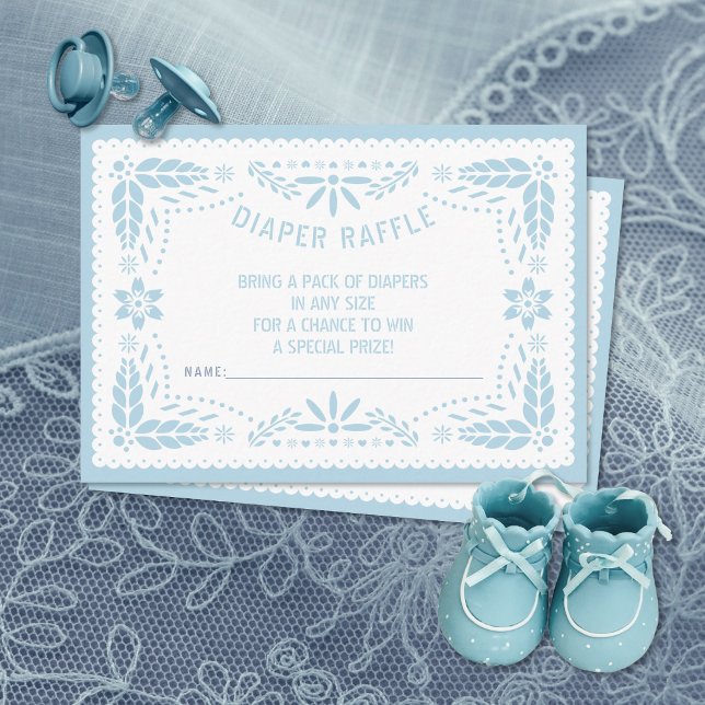 Carte D'accompagnement Bébé bleu papel picado Baby shower Déchets Raffle (Créateur téléchargé)