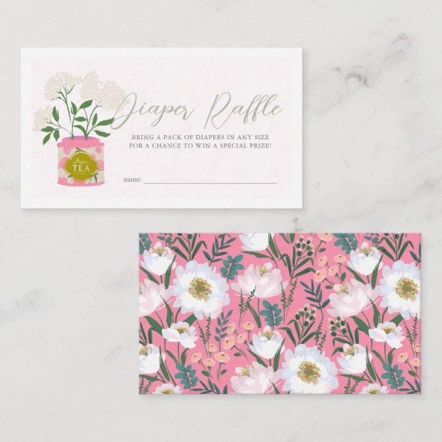 Carte D'accompagnement Bébé Brassant Rose Floral Thé Déchets Raffle Bille (Devant / Derrière)