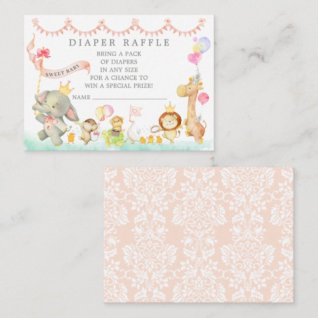 Carte D'accompagnement Bébé doux Animaux Parade Déchets Raffle Billet (Devant / Derrière)