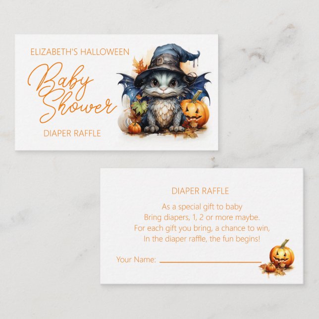 Carte D'accompagnement Bébé Dragon Halloween Baby shower Déchets Raffle (Devant / Derrière)