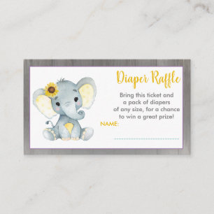 Carte D'accompagnement Bébé Elephant billet de tombola Jaune