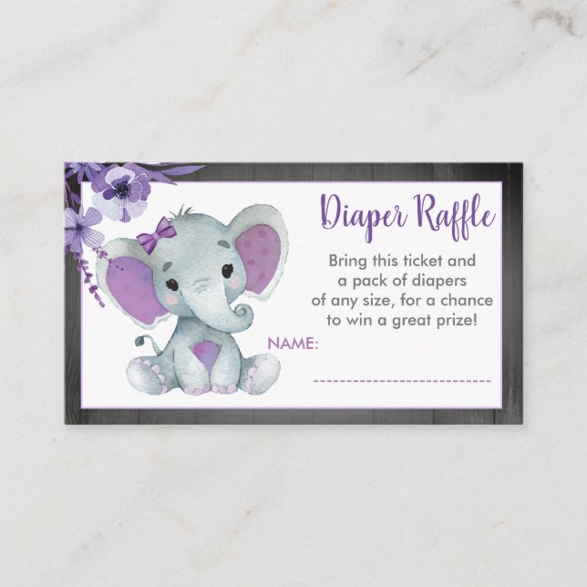 Carte D'accompagnement Bébé Elephant billet de tombola Purple Floral (Devant)