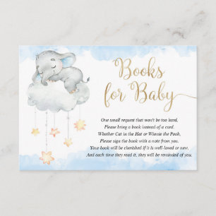 Carte D'accompagnement Bébé éléphant bleu étoiles livres pour bébé