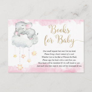 Carte D'accompagnement Bébé éléphant rose étoiles livres pour bébé
