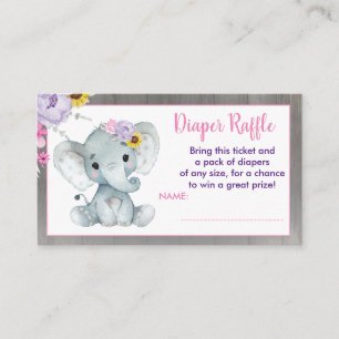 Carte D'accompagnement Bébé Eléphant tombole violet rose jaune