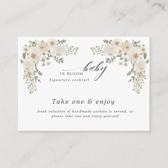 Carte D'accompagnement bébé en fleur d'ivoire baby shower fleuri (Devant)