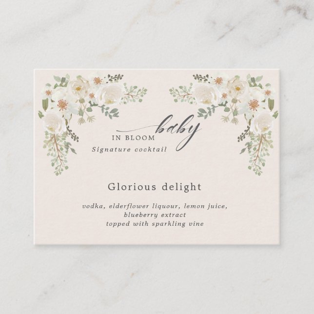 Carte D'accompagnement bébé en fleur ivoire fleuri baby shower cocktail (Devant)