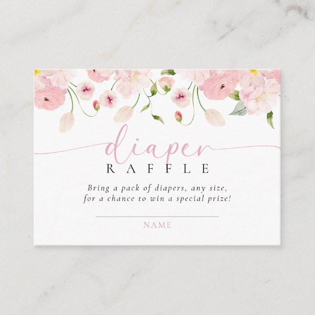Carte D'accompagnement Bébé En Fleur Rose Douche Déchets Raffle (Devant)