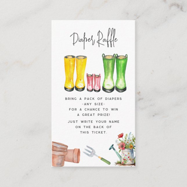 Carte D'accompagnement Bébé En Fleur Rose Jardinage Bottes Déchets Raffle (Devant)