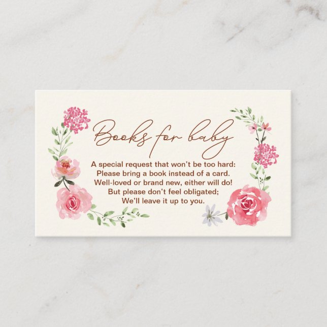 Carte D'accompagnement Bébé en fleurs douche Livres pour bébé Demande (Devant)