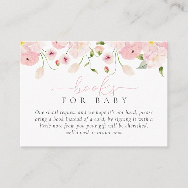 Carte D'accompagnement Bébé en fleurs Livres de douche rose pour bébé (Devant)