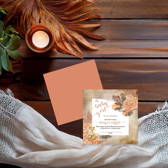 Carte D'accompagnement Bébé en fleurs Palm Feuilles Hydrangeas Déchets Ra (Boho Palm Leaves and Hydrangeas Sleeping Fox Girl Baby Shower Diaper Raffle Insert Card)