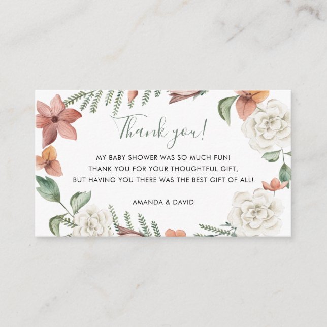 Carte D'accompagnement Bébé Floral Blanc Rouge En Fleur Merci Douche (Devant)