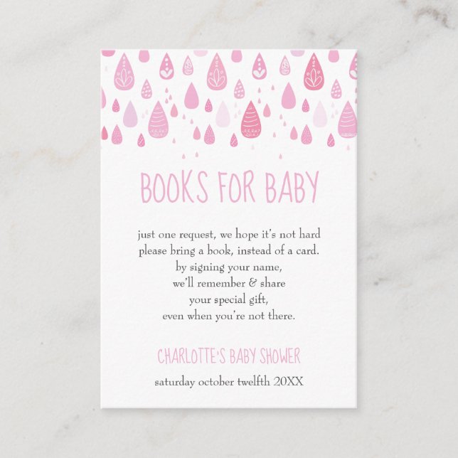 Carte D'accompagnement Bébé gouttes à eau rose Baby shower de demande de  (Devant)