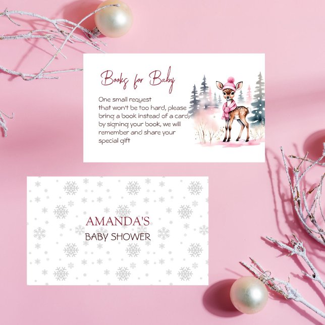 Carte D'accompagnement Bébé il fait froid à l'extérieur des bouquins pour (Dear winter baby it's cold outside baby shower books for baby card cute baby deer in pink hat scarf)