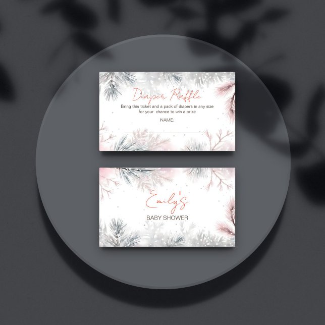 Carte D'accompagnement Bébé il fait froid baby shower d'hiver tombole de  (Baby it's cold winter baby shower diaper raffle enclosure card pastel snowy pines winter themed )