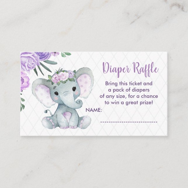 Carte D'accompagnement Bébé mignon billet de tombole de la couche Eléphan (Devant)