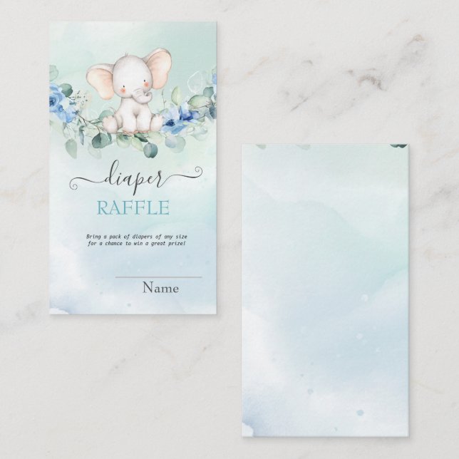Carte D'accompagnement Bébé mignon Eléphant Bleu Roses (Devant / Derrière)