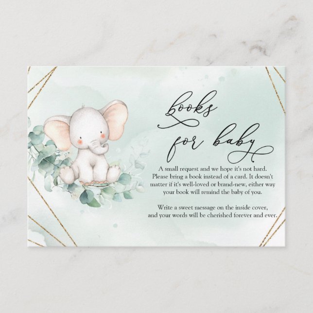 Carte D'accompagnement Bébé mignon Eléphant Vert Éucalyptus Wreath (Devant)