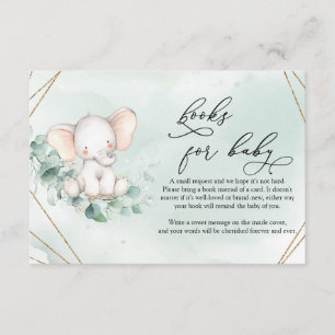 Carte D'accompagnement Bébé mignon Eléphant Vert Éucalyptus Wreath