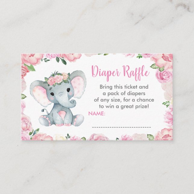 Carte D'accompagnement Bébé mou Elephant billet de tombola, rose (Devant)